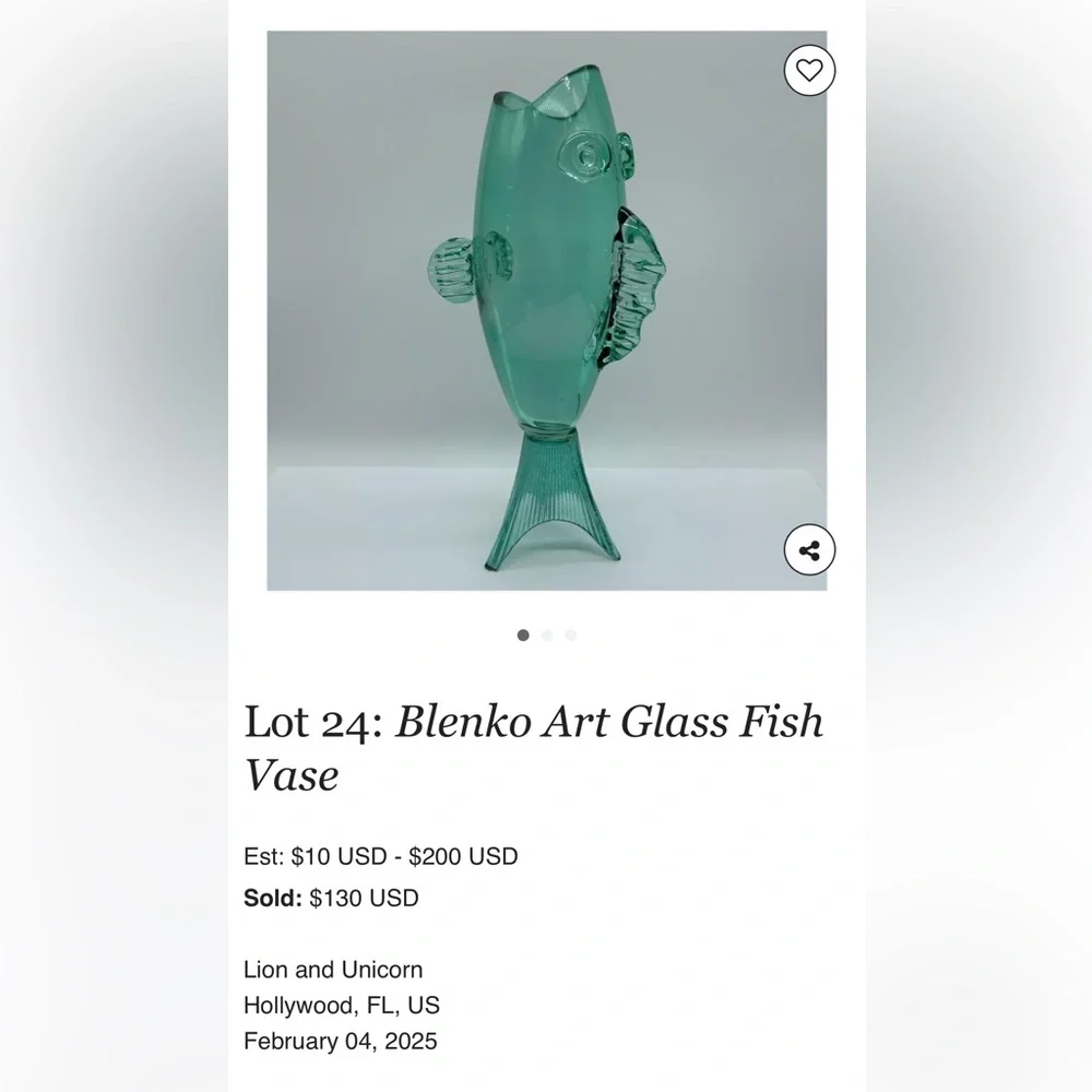 Rare Vintage Blenko style Aqua Glass Fish vase 12.5” tall